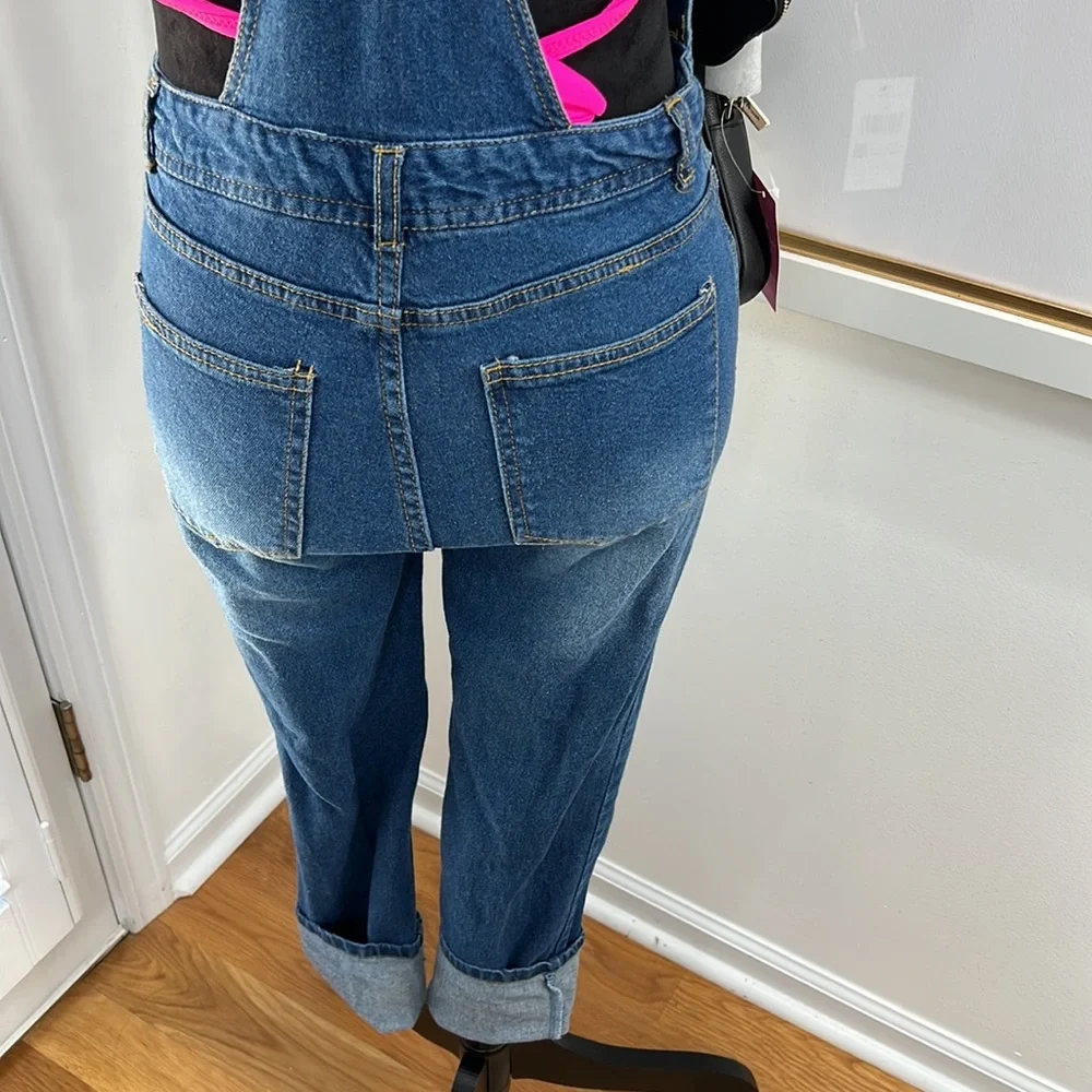 Love Tree Denim Racerback Button Bib Overalls, Size S